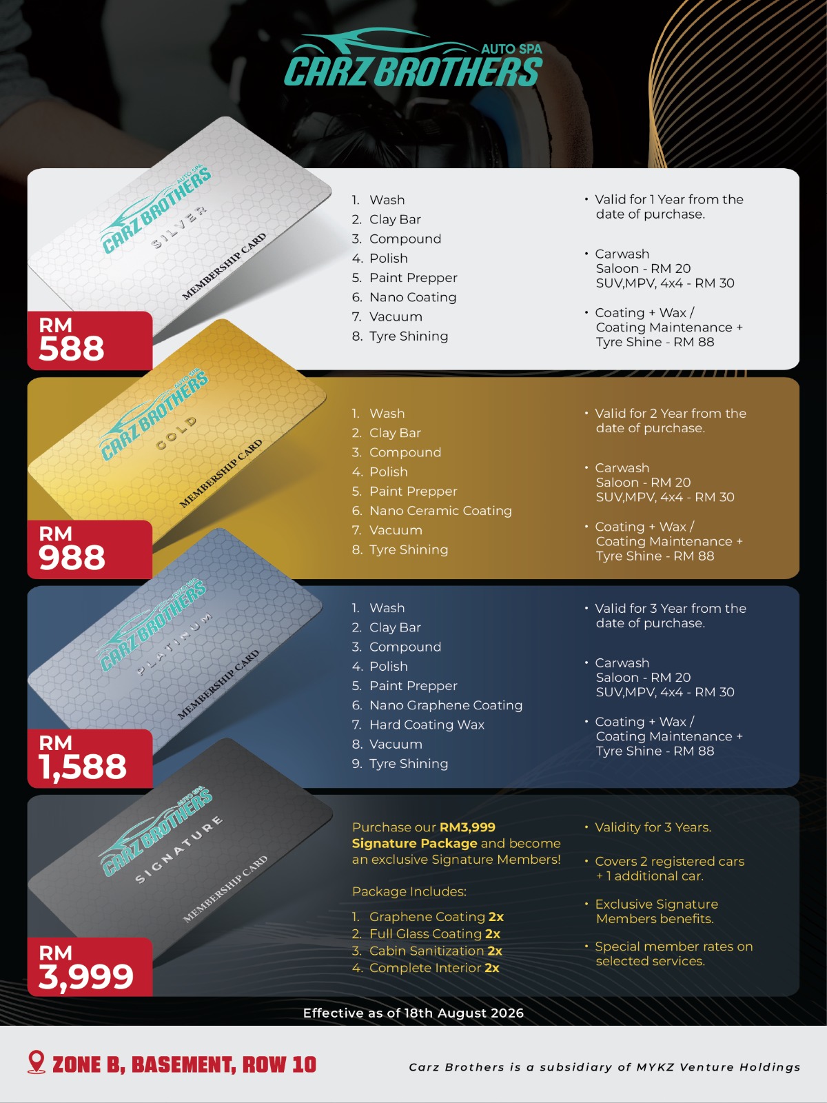 Kad keahlian Carz Brothers: Silver, Gold, Platinum dan Signature